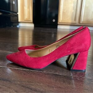Elegant Red Block Heel Pumps